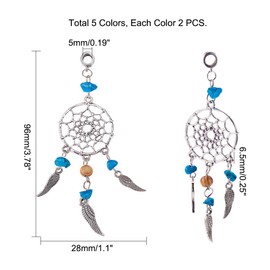PH PandaHall 10pcs Dream Catcher Charm 5 Color Dangling Dreamcatcher Pendants Dreamcatcher Feather Charms Filigree Ethnic Ornament for Keyring Keychain Necklace Jewelry Making Antique Silver