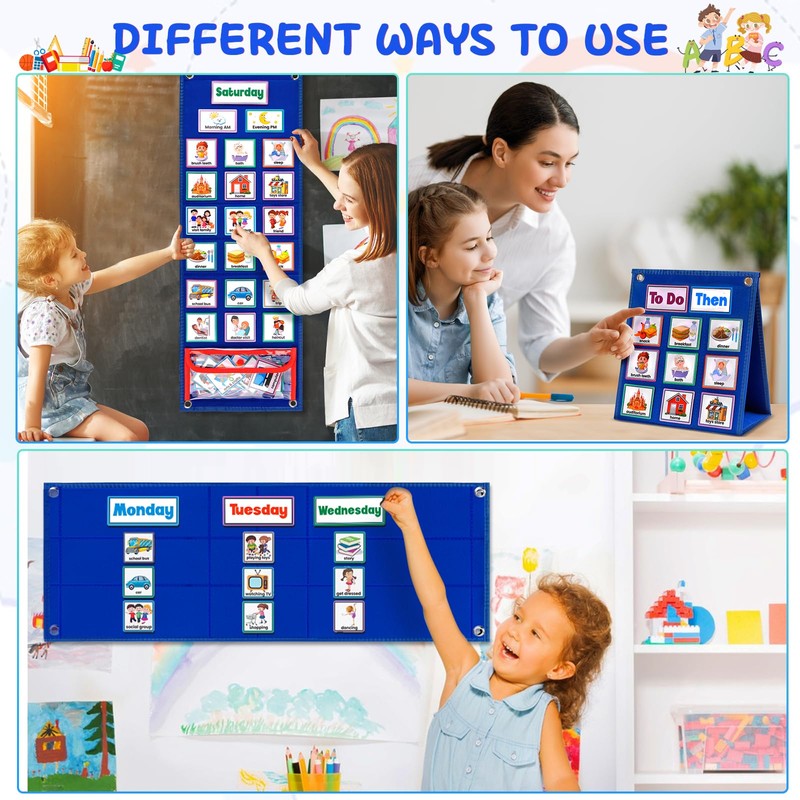 Meunmro Visual Schedule Chart, Daily Routine Pocket Chart with 107