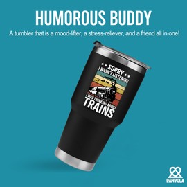 Sorry I Wasn’t Listening I Was Thinking About Trains Retro Vintage Train Lovers Gifts For Dad Mom Husband Brother Sister Wife Friend Coworker Vacuum Insulated Tumbler with Lid and Straw (Black, 30 oz)