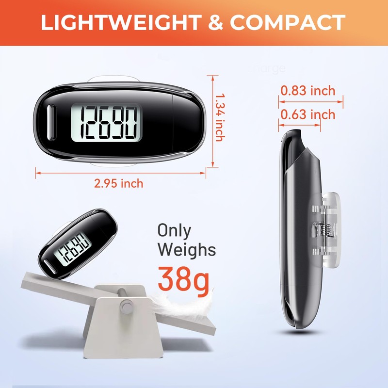 3D Pedometer for Walking, Simple Walking Step Counter with Removable