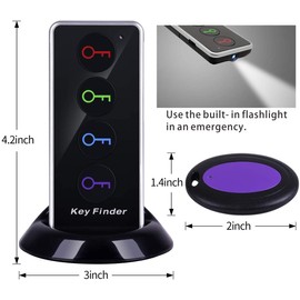 Key Finder Key Finder, Reyke Remote Finder Wireless RF Object Finder with LED Torch for Keys, Wallet, Phone and Pet Tracker (RF Transmitter, 4 Receivers)