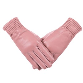 QOF Winter Fashion Leather Gloves for Women,Finger Touchscreen Wool Lined Windproof Warm Suede Driving Gloves