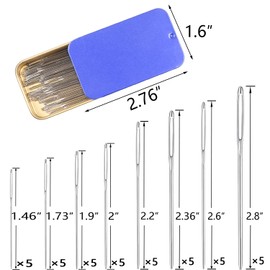Eketirry 46 PCS Large-Eye Blunt Needles kit, 8 Sizes Stainless Steel Yarn Knitting Sewing Needles, Crafting Weaving Stringing Needles with Threaders and Stitch Markers(Blue)