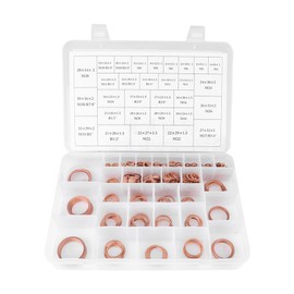 Copper Washers Set, 568pcs, 30 Sizes O-Ring Copper Gaskets Flat Ring Set Kit with Plastic Box for Machine Equipment