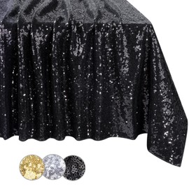 Tablecloth Sequin Tablecloth Outdoor Weatherproof Tablecloth 150 x 255 cm for Wedding Birthday Christmas Graduation Engagement Party Decoration Black