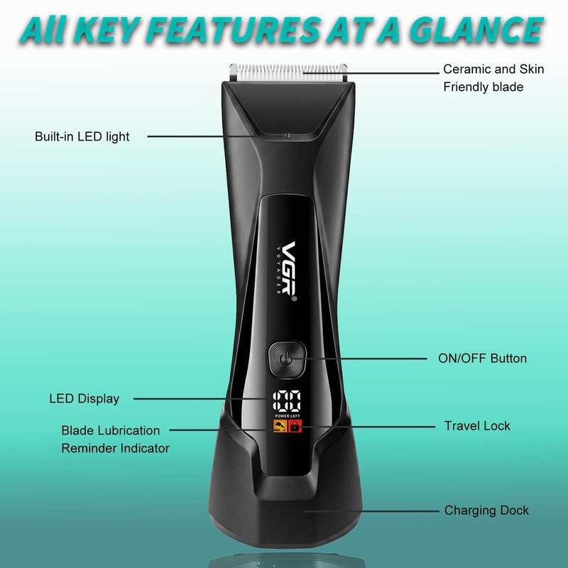 VGR 938 Body Hair Trimmer for Men, Cordless IPX7 Waterproof