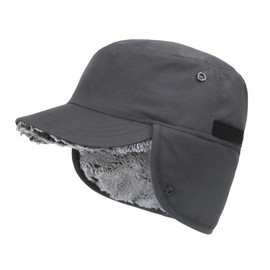 Gisdanchz Winter Cap Warm Hat with Ear Flaps - 100% Nylon & Faux Fur, gray
