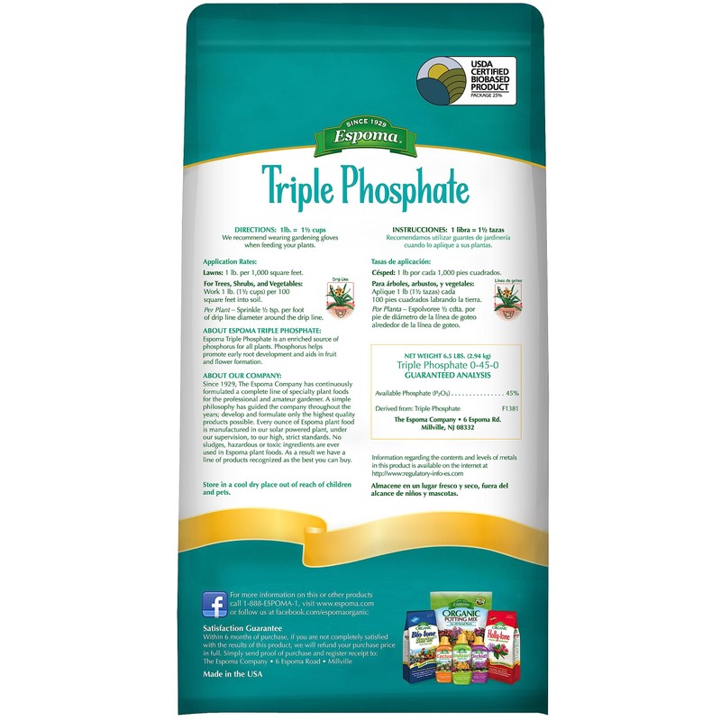 Espoma Triple Phosphate Fertilizer 0-45-0, 6.5lb. Bag; Promotes Root Growth