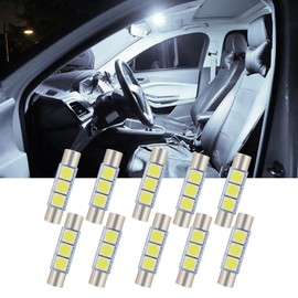 Tippwoo 10 PCS 28mm 6614F LED Light Bulb, 6612F Fuse Type Bulbs, DC 12V 3SMD 5050 Chips Sun Visor Vanity Mirror Lights, Dome Light Lamp Replacement for Most Cars (White)