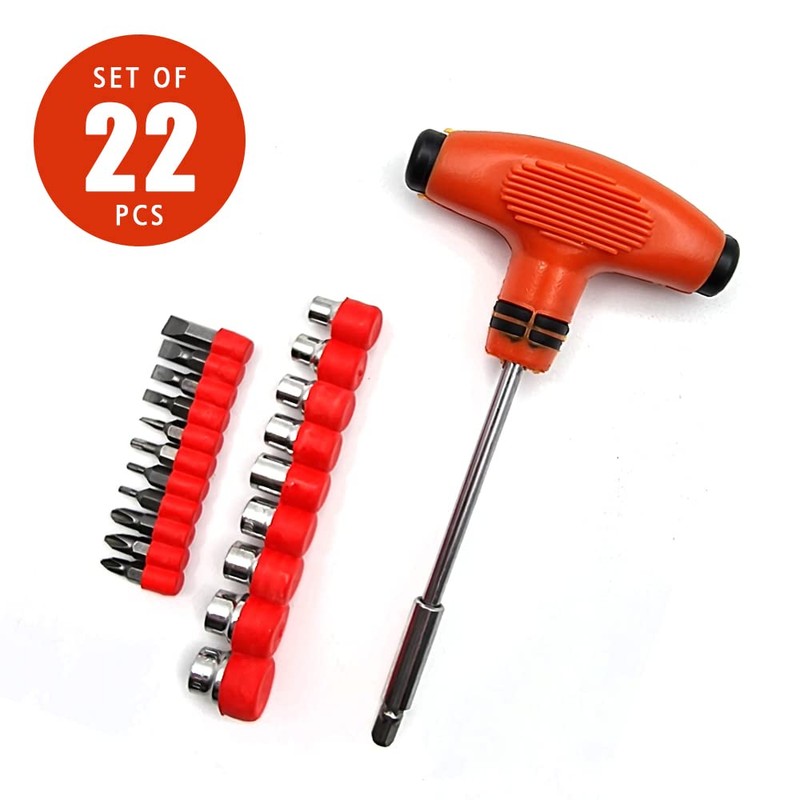 T-Handle Screwdriver and Bits 22pcs – with TPR Handle, 9