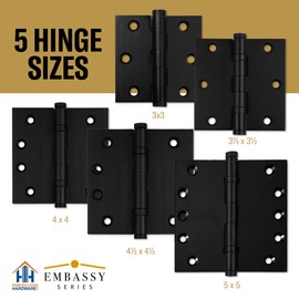 Embassy Door Hinge Solid Brass – 5 x 5 Inch, Heavy Duty, Black, Ball Bearings, Rust Resistant Stainless Steel Pin, Architectural Designer Grade, Home Improvement, 3 Pack