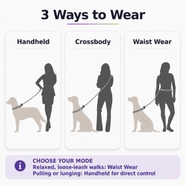 EffiBrill Hands Free Dog Leash, Double Handle Leash 6.5FT Purple-Green
