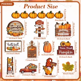 16Pcs Fall Tiered Tray Decor Set, Autumn Wood Sign with 50Pcs Fake Maple Leaves, Thanksgiving Tiered Tray Decorations Farmhouse Decor Hello Fall Decor for Home Kitchen Thanksgiving Table Decor