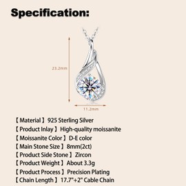TIMEFASHION 2CT Infinity Moissanite Pendant Necklace D Color VVS1 925 Sterling Silver Trendy Infinity Knot Necklace for Women Mom Wife (Silver)