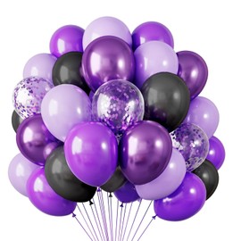 Pack of 30 Purple Black Balloons and Confetti Balloons Set, Purple Party Balloons Metallic Black Helium for Birthday Baby Shower Wedding Graduation Party Decorations