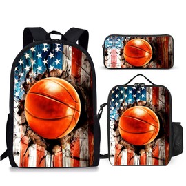 3PCS Basketball Backpack for Boys Girls Teens, School Backpack with Lunch Box Pencil Case for Elementary Middle High Students, 17 Inch Lightweight Bookpack 3 in 1 Set Back to Shool Gifts for Kids