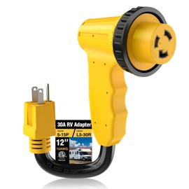 HUBRV 15 Amp to 30 Amp RV Adapter Cord (12 Inch), NEMA 5-15P to L5-30R Twist Lock Dogbone with Handle, Heavy Duty 10AWG Electrical Converter for Camper Generator & Home Shore Power, ETL Listed