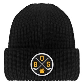 BOS Hockey Emblem Chunky Knit Beanie – Warm Winter Hat with Patch Design, Unisex, One Size Fits All, Black