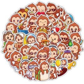 50 Pcs Monkey Stickers,Monkey Graffiti Stickers,Vinyl Waterproof Sticker for Kids Teens Girls,for Phone Laptop Water Bottles Skateboard Computer Luggage Guitar Car Gifts Sticker