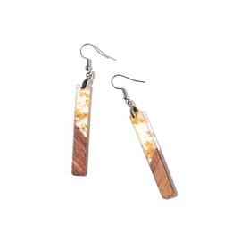 Retro Wooden Resin Geometric Bar Drop Dangle Earrings Layered Leopard for Women Polymer Clay Lightweight Statement Jewelry-Gold