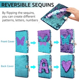 VIPbuy Magic Reversible Sequin Diary Notebook with Lock and Key Lined Travel Journal with Photo Corner for Women Girls, Size A5 (215 x140mm), 156 Pages ( Butterfly Diary )