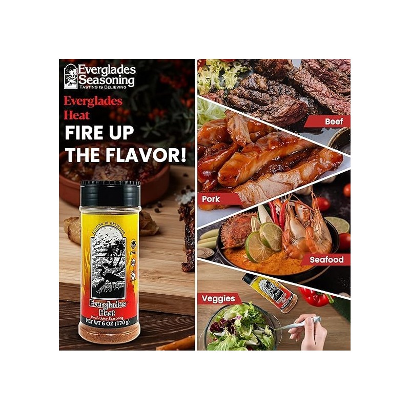 Everglades Heat Seasoning Spicy Blend for Chicken Wings, Chili, Fish
