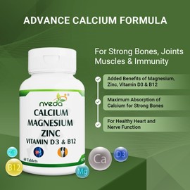 Generic Calcium Supplement 1,000 mg with Vitamin D, Magnesium, Zinc & Vitamin B 12 for Men & Women/for Immunity, Bone & Joint Support - 60 Tablets