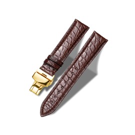 Moran Alligator Leather Watch Band Replacement Deployment Butterfly Buckle 18mm 19mm 20mm 21mm 22mm 23mm 24mm Crocodile Watch strap for Men and Women (Alligator Brown-Gold Buckle, 18mm)