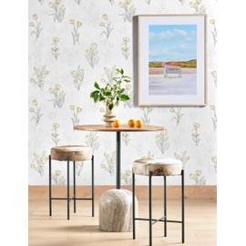 Guvana 17.3"x394" Gold Tulip Floral Peel and Stick Wallpaper - White and Gold Modern DIY Removable Wallpaper for Living Room Accent Wall Decor