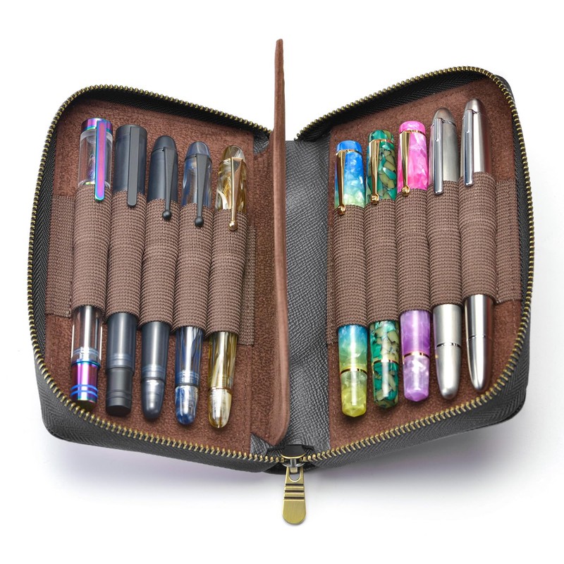 Fountain Pen Leather Pen Case 10 Divided Slots Black, Rollerball