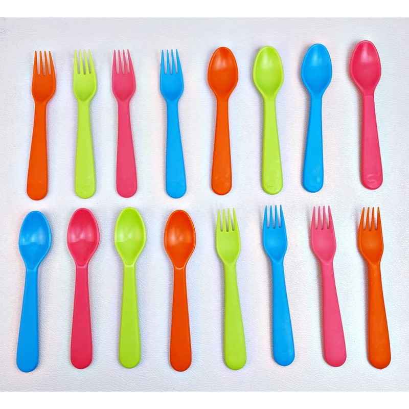 Jawbush 16 Pcs Kids Utensils, Plastic Kids Forks and Spoons,