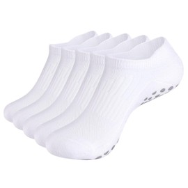 YUEVO SPORTS 5 Paar Weiße Yoga-Socken für Damen Pilates-Socken rutschfeste Sportsocken Baumwolle gepolstert Knöchelsocken für Damen Größe 40-43