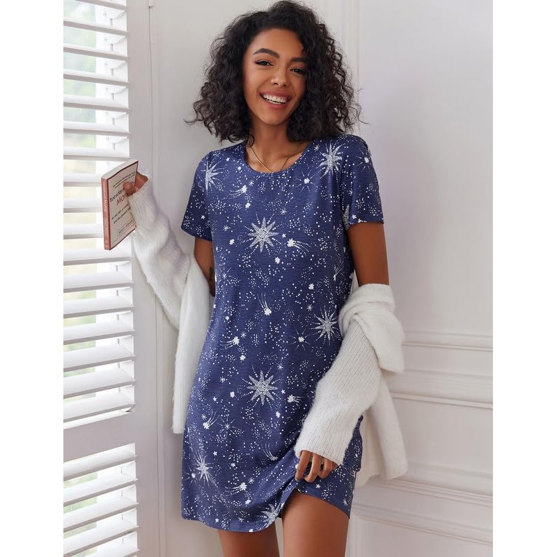 Ekouaer 2 Pack Nightgowns for Women Sleapwear Short Sleeve Night