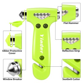 Yiader Window Breaker, 3-in-1 Emergency Escape Tool with Car Window Breaker and Seatbelt Cutter, Car Safety Hammer Car Essentials Tool for Women（Fluorescent Green）