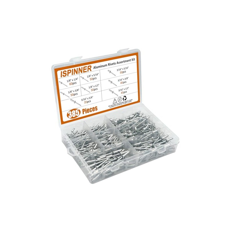 ISPINNER - Remaches ciegos de aluminio, 385 piezas, 8 tamaños,