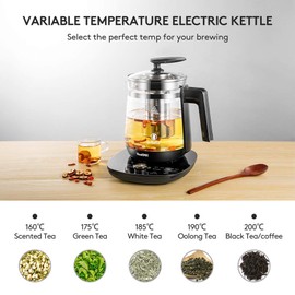 ICOOKPOT Electric Kettle Temperature Control Glass Tea Kettle Programmable Control Tea Pot, 2 Liter Stainless Steel Tea Maker & Coffee Kettle with Tea Infuser, Egg Cooker and Yogurt Box, BLACK