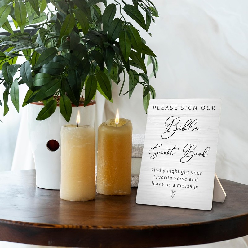 RUNMESS Bible Guest Book Wedding Wooden Sign Stand, 5x7inches, Wedding