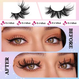 Losha 22mm Lashes Fluffy Eyelashes 3D Dramatic Long False Eyelashes Wet Look Manga Lashes Wispy Volume Faux Mink Lashes Cat Eye Lashes Soft Anime Fake Eyelashes 4 Pairs (Bold)