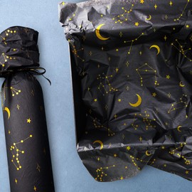 MR FIVE Galaxy Tissue Paper Bulk, 100 Sheets, 20" x 14", Black with Gold Moon and Star Pattern, Gift Wrapping Tissue for Birthday, Christmas, Holiday