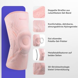 INDEEMAX Knee Support Men and Women, Compression Knee Support with Side Stabilisers & Patella Gel Padding, Bandage Knee for Relieves Knee Pain, ACL, Meniscus Tear, Arthritis, Pink, XL