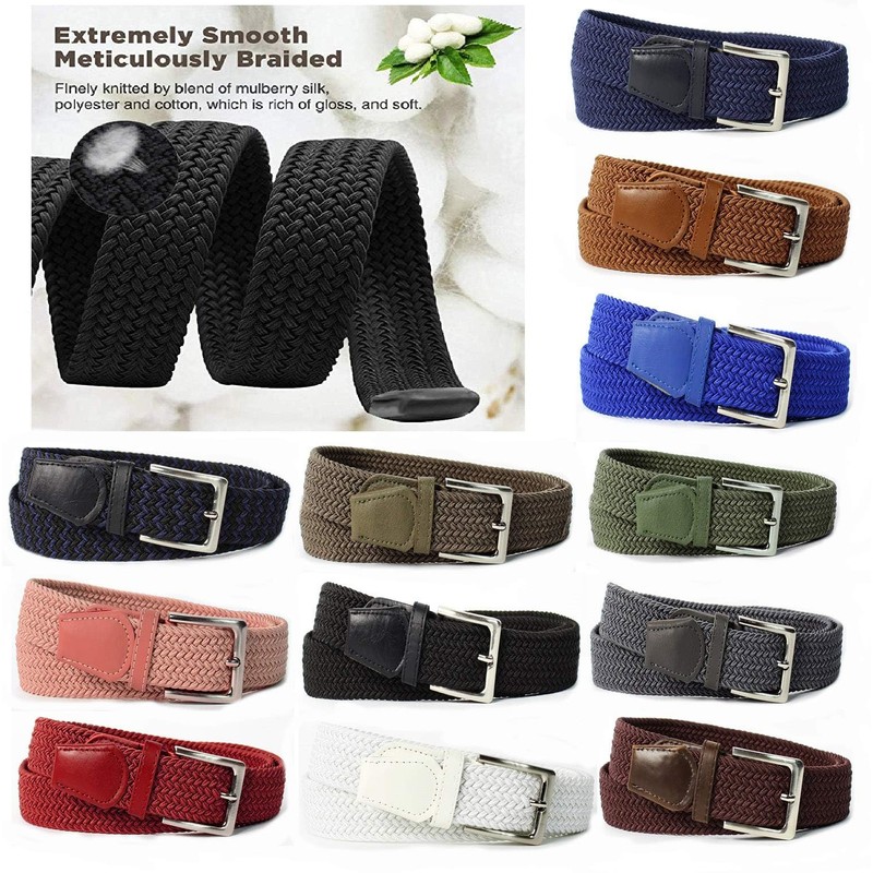 Glamexx24 Unisex Elastic Fabric Belt Braided Stretch Belt Stretchy Belt