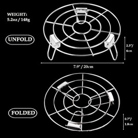 Turbokey Round Cooling Rack for Steaming with Legs Dia 7.9" Heavy Duty Stainless Steel Steamer Rack Grilling Rack Foldable Canning Rack Cooling Rack for Baking Canning Cooking (Folding,7.9"/20cm)