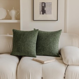 Colormz Set of 2 Sage Green Colored Cute Textured Throw Pillow Covers, Cozy Boho Accent Pillow Cases for Sofa Couch Bed and Living Room - 16"x16"