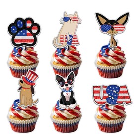 Glitter Dessert Cupcake Topper Cheer to 4th of July Independence Day Dog Theme Decor Supplies American National Day Anniversary Party Decorations 18pcs