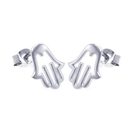 Rhodium Plated Sterling Silver Open Hand Of God Stud Earrings
