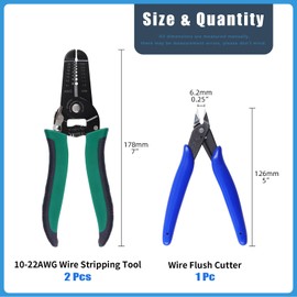 Glarks 3Pcs Wire Stripping Tool and Wire Flush Cutter Set, Professional 10-22AWG Wire Stripper Cutting Pliers Stainless Steel Side Cutter, Multi-Function Hand Tool for Electronics