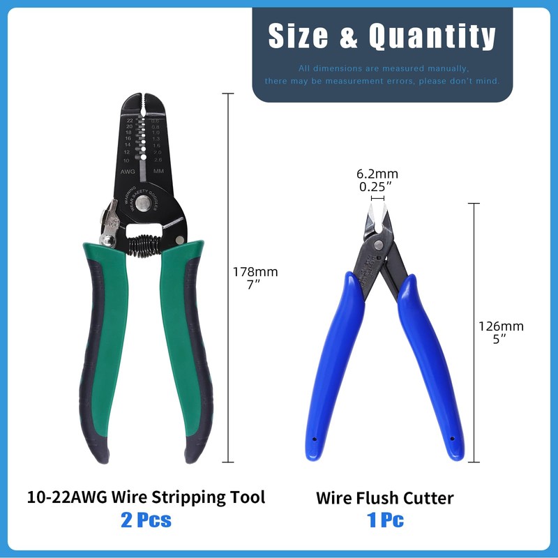Glarks 3Pcs Wire Stripping Tool and Wire Flush Cutter Set,