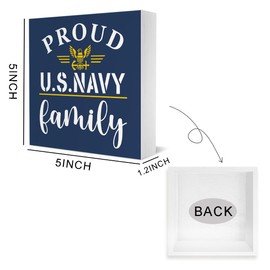 Proud Navy Family Decor Gifts for Navy Mom Dad Family US American Marine Military Patriotic Veterans Day Wood Decorations Sign for Home Office Desk Table Shelf 5 x 5 Inches