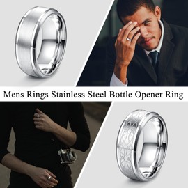 LOLIAS Set of 4 Stainless Steel Men's Rings Silver Matte Polished Band Rings Bottle Opener Rings Wedding Ring Engagement Rings Vintage Ring for Men Women, Stainless Steel
