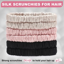 6Pcs Silk Hair Ties Small 22 Momme 100% Pure Mulberry Silk Scrunchies for Women Girls Thin Skinny Hair Sleep Scrunchies No Damage(Color 05)